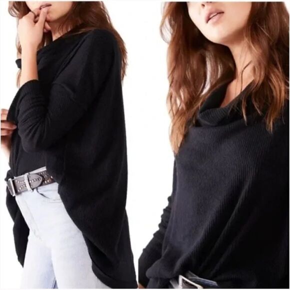 NWT Free People Juicy Long Sleeve Cowl Neck Waffle Knit Top Small - Picture 2 of 3
